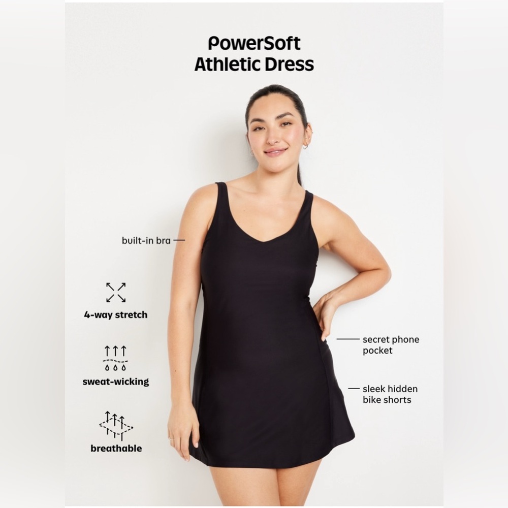 Old Navy PowerSoft Cami Athletic Black Active Wear Dress w/Shorts sz S Tall NWT